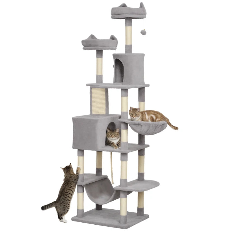 PawHut 81" Large Cat Tree w/ Scratching Posts, Light Grey