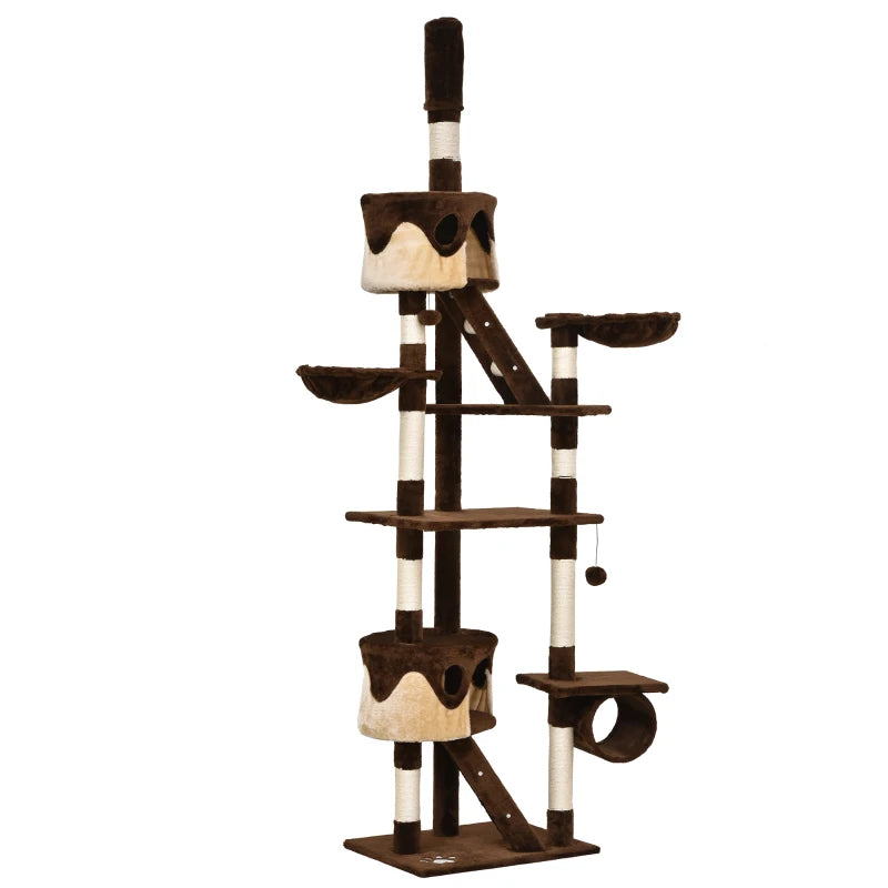 PawHut 94"-102" Huge Cat Tree Ceiling High, Brown