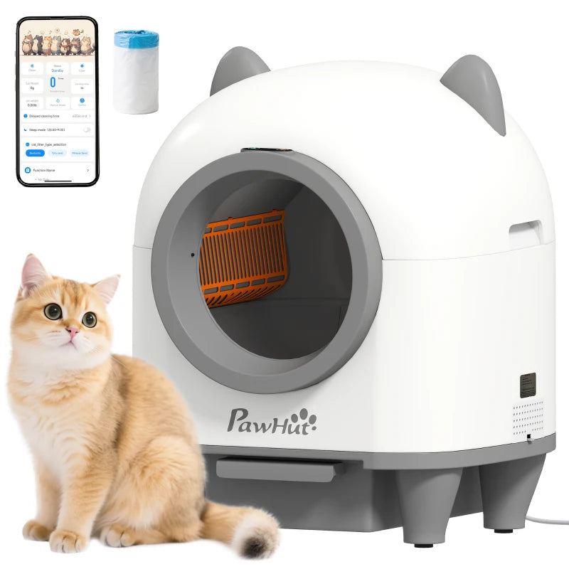 PawHut Automatic Cat Litter Box with App Control, White