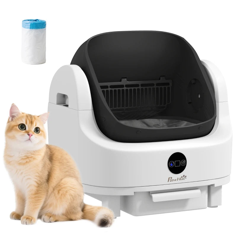 PawHut Open-Top Self Cleaning Cat Litter Box, White