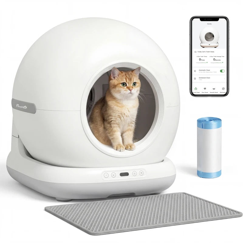 PawHut 72L Automatic Litter Box, Self Cleaning Litter Box, White