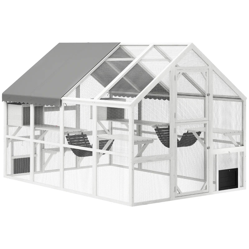 PawHut Outdoor Cat Enclosure Wooden, White