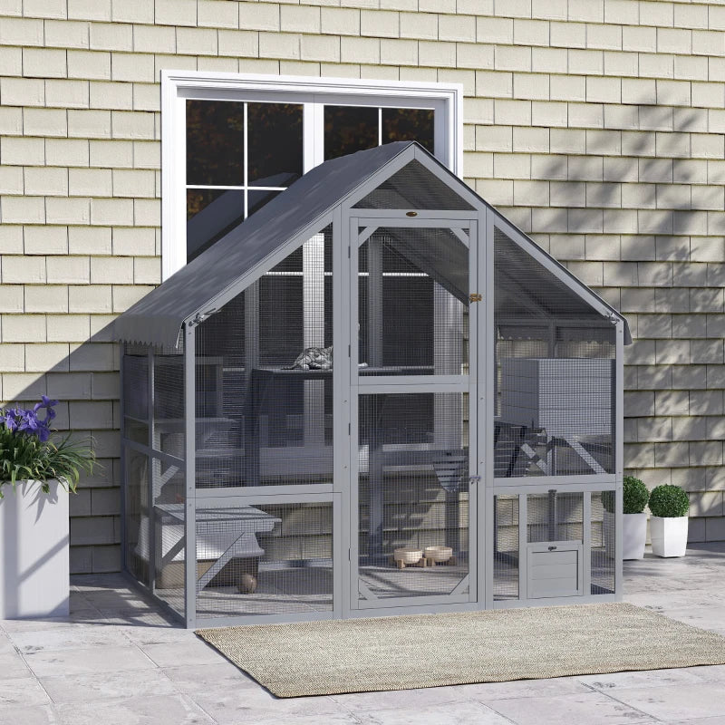 PawHut Large Catio Outdoor with Waterproof Cover, Grey