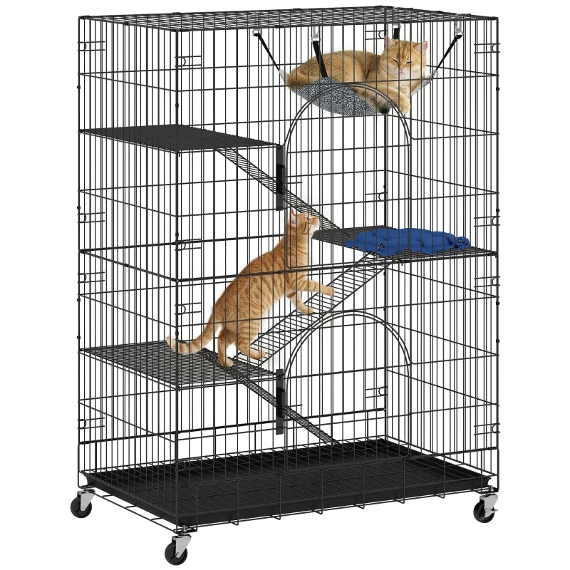 PawHut 4-Tier Cat Cage, Black
