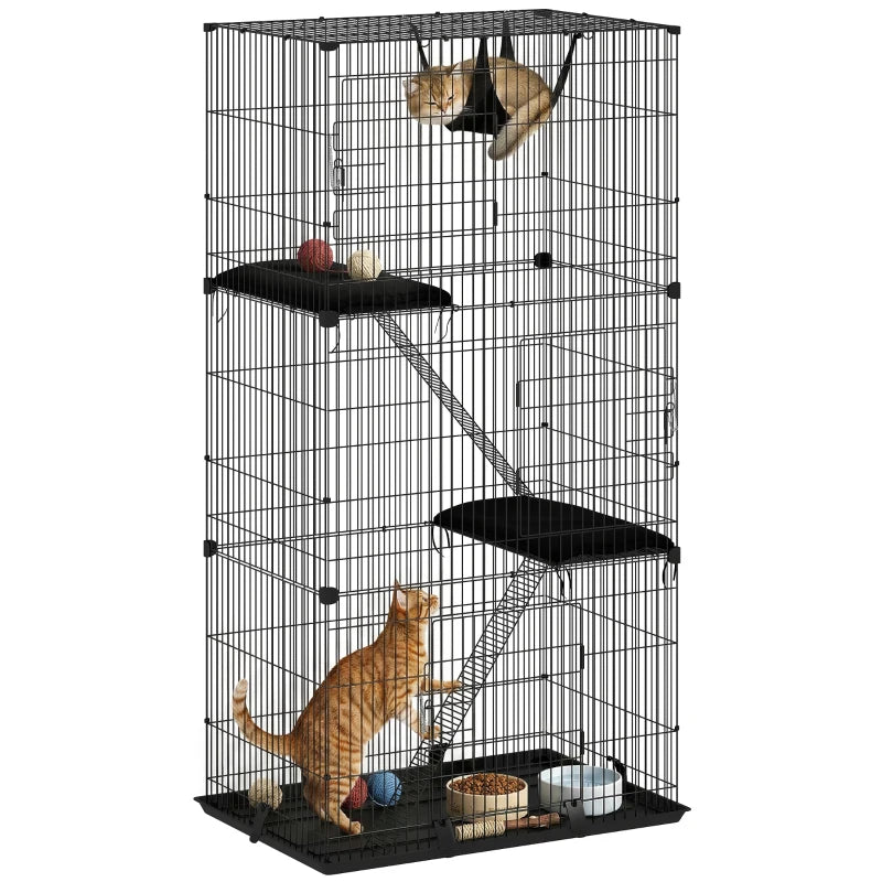 PawHut 3-Tier Cat Cage Indoor, Black