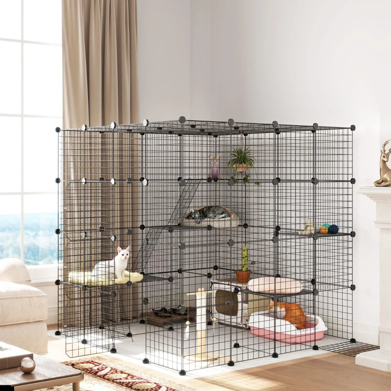 PawHut 4-Tier 55" Cat Cage Indoor, Black