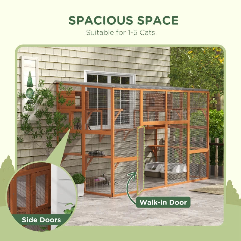 PawHut Large Outdoor Catio with 2 Condos, Orange
