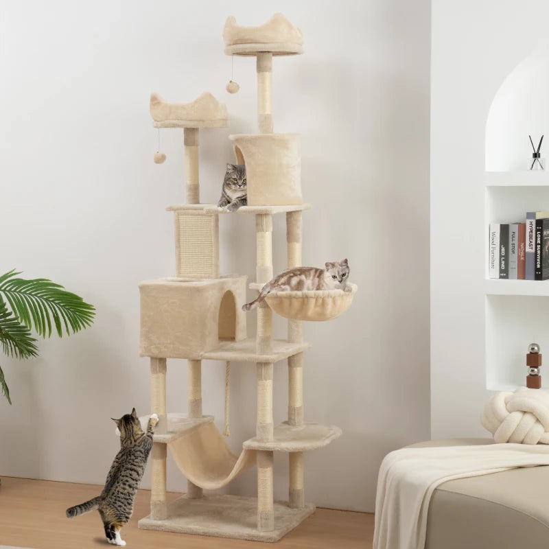 PawHut 81" Large Cat Tree w/ Scratching Posts, Beige