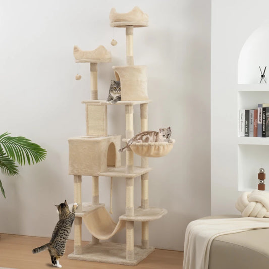 PawHut 81" Large Cat Tree w/ Scratching Posts, Beige