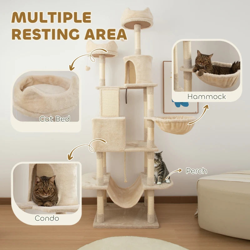 PawHut 81" Large Cat Tree w/ Scratching Posts, Beige