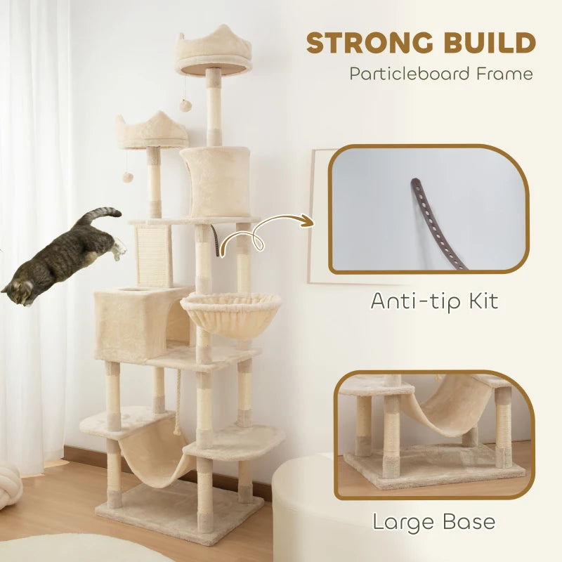 PawHut 81" Large Cat Tree w/ Scratching Posts, Beige
