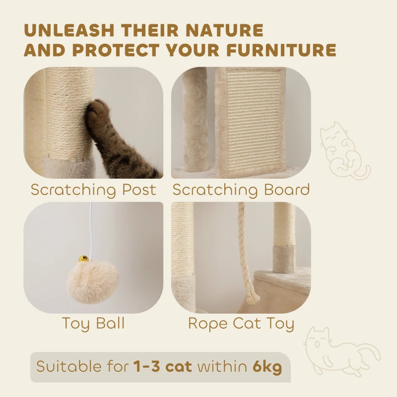 PawHut 81" Large Cat Tree w/ Scratching Posts, Beige