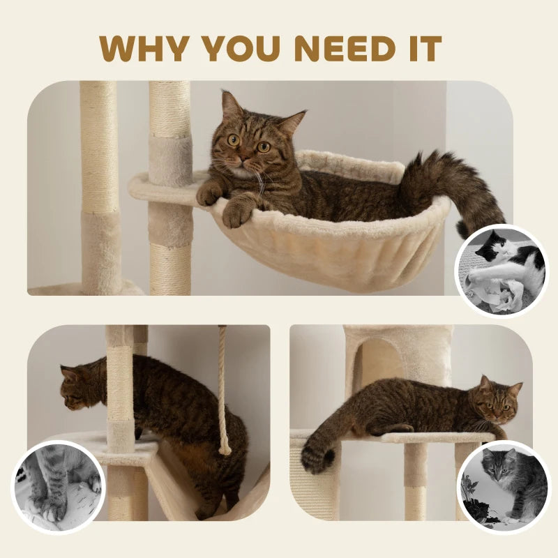 PawHut 81" Large Cat Tree w/ Scratching Posts, Beige