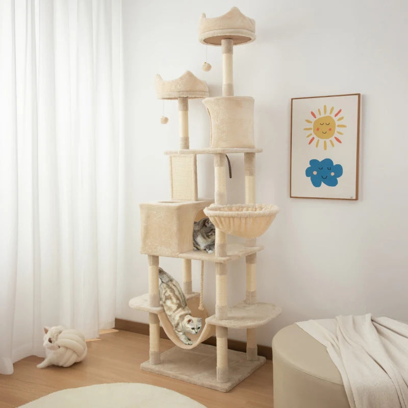 PawHut 81" Large Cat Tree w/ Scratching Posts, Beige