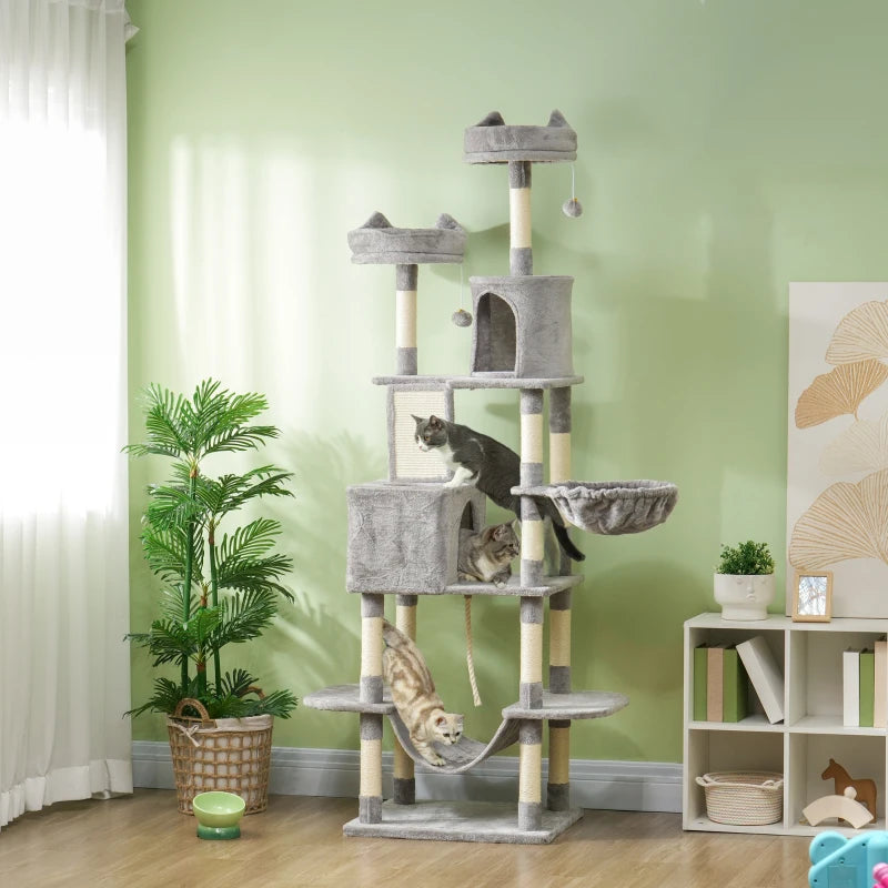 PawHut 81" Large Cat Tree w/ Scratching Posts, Light Grey