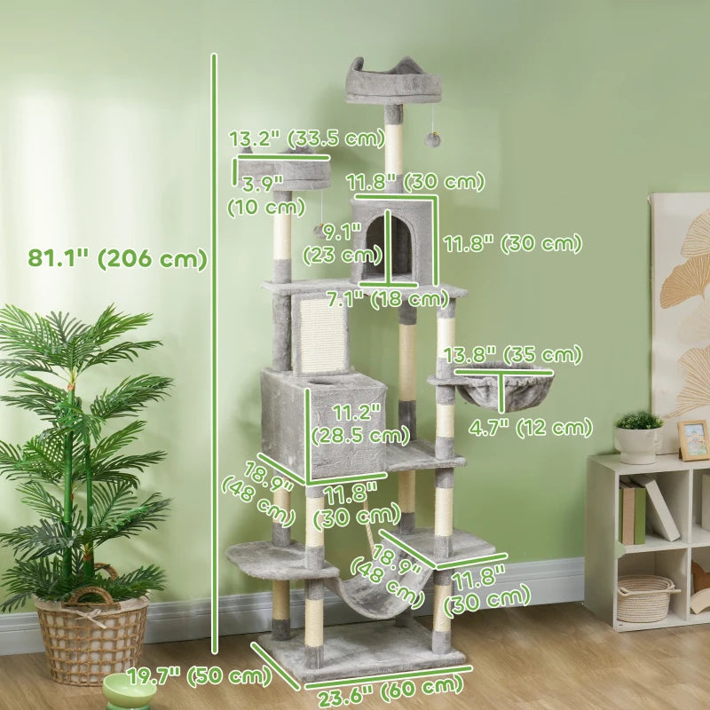 PawHut 81" Large Cat Tree w/ Scratching Posts, Light Grey