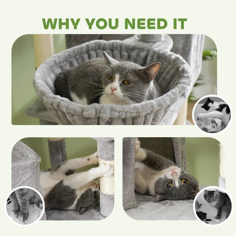 PawHut 81" Large Cat Tree w/ Scratching Posts, Light Grey
