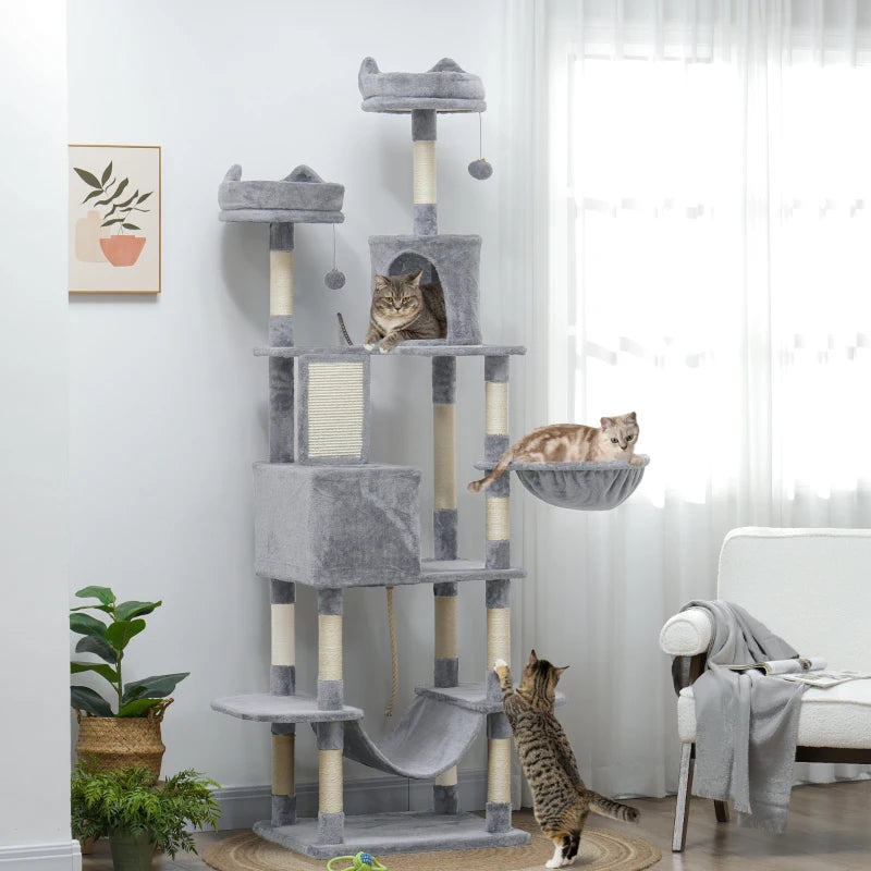 PawHut 81" Large Cat Tree w/ Scratching Posts, Light Grey
