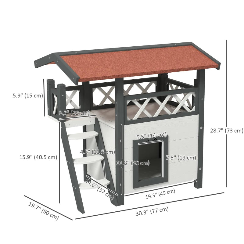 PawHut Wooden 2-Story Shelter for Cats, White