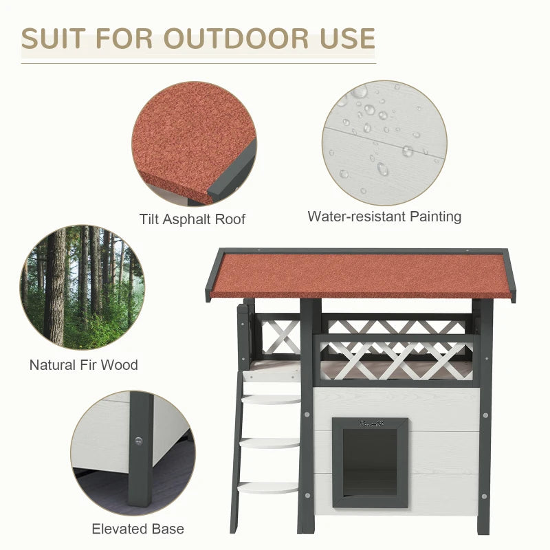 PawHut Wooden 2-Story Shelter for Cats, White