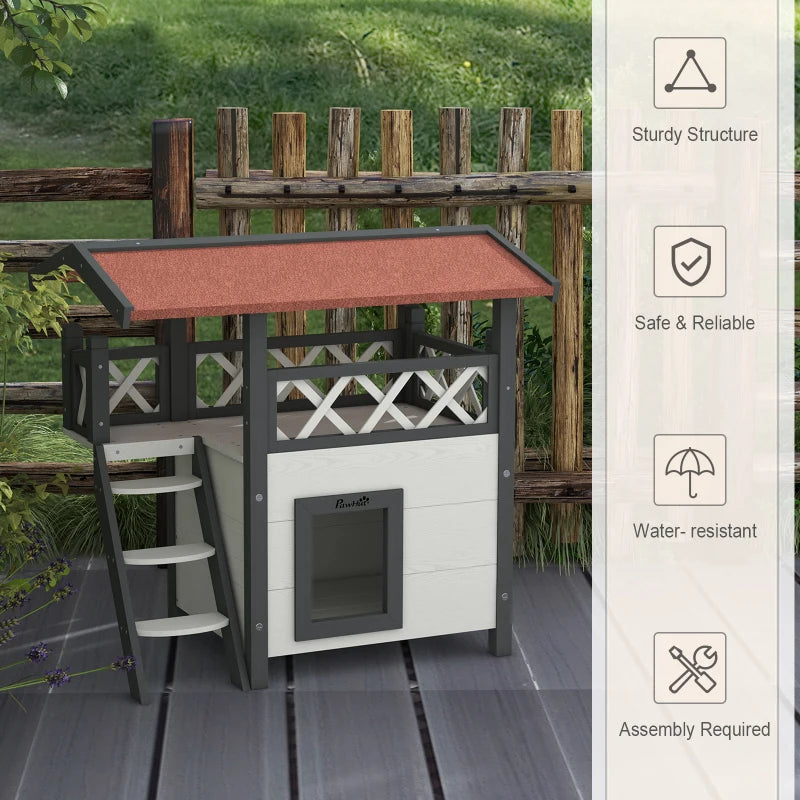 PawHut Wooden 2-Story Shelter for Cats, White