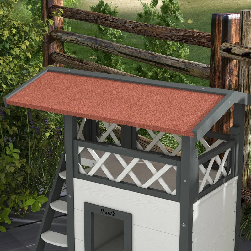 PawHut Wooden 2-Story Shelter for Cats, White