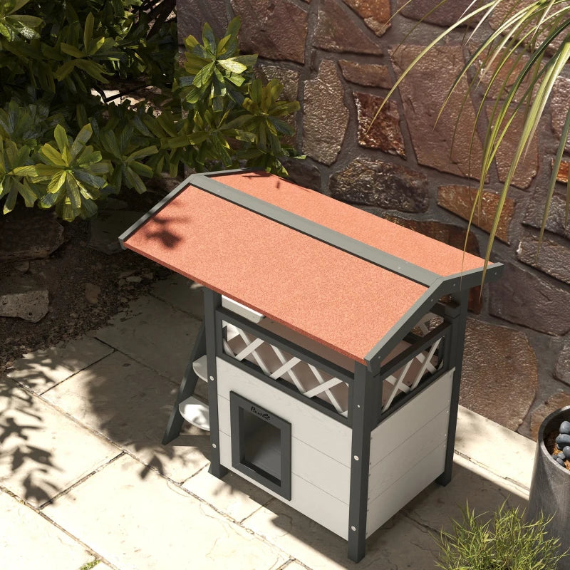 PawHut Wooden 2-Story Shelter for Cats, White