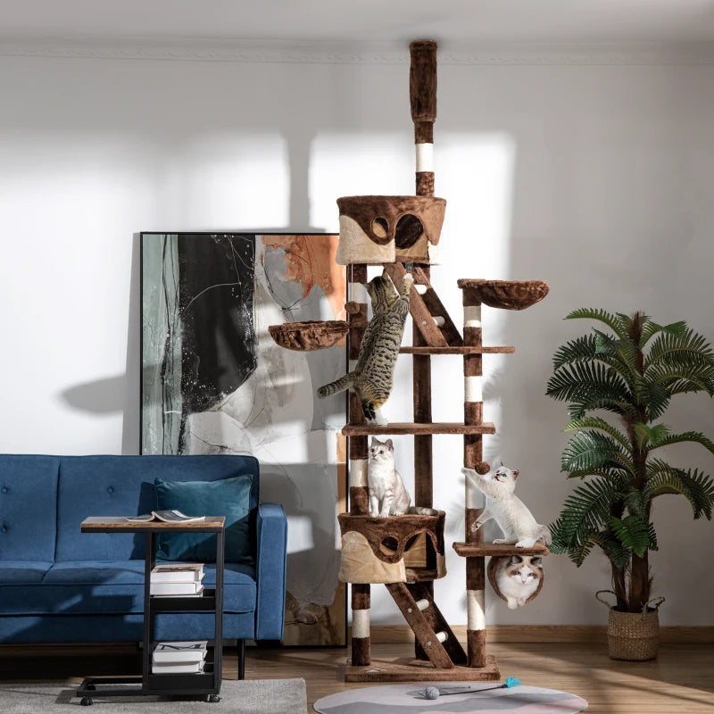 PawHut 94"-102" Huge Cat Tree Ceiling High, Brown