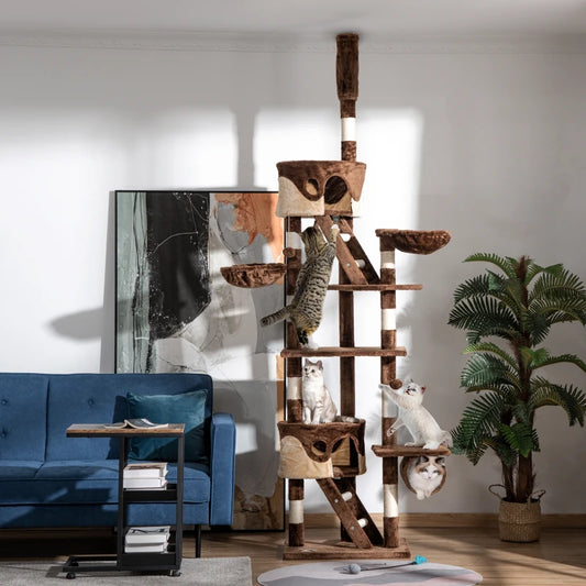 PawHut 94"-102" Huge Cat Tree Ceiling High, Brown