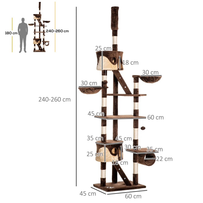 PawHut 94"-102" Huge Cat Tree Ceiling High, Brown
