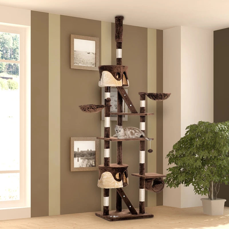 PawHut 94"-102" Huge Cat Tree Ceiling High, Brown