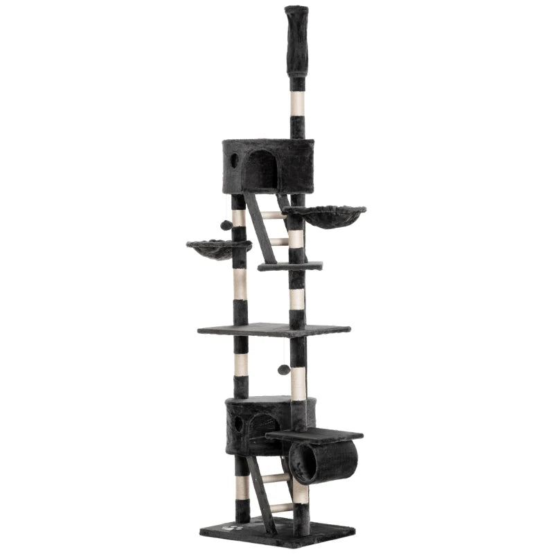 PawHut 94"-102" Floor to Ceiling Cat Tree, Dark Grey