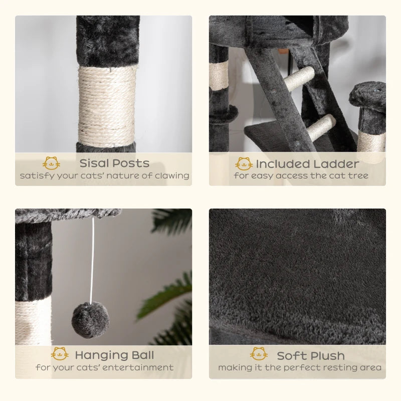 PawHut 94"-102" Floor to Ceiling Cat Tree, Dark Grey
