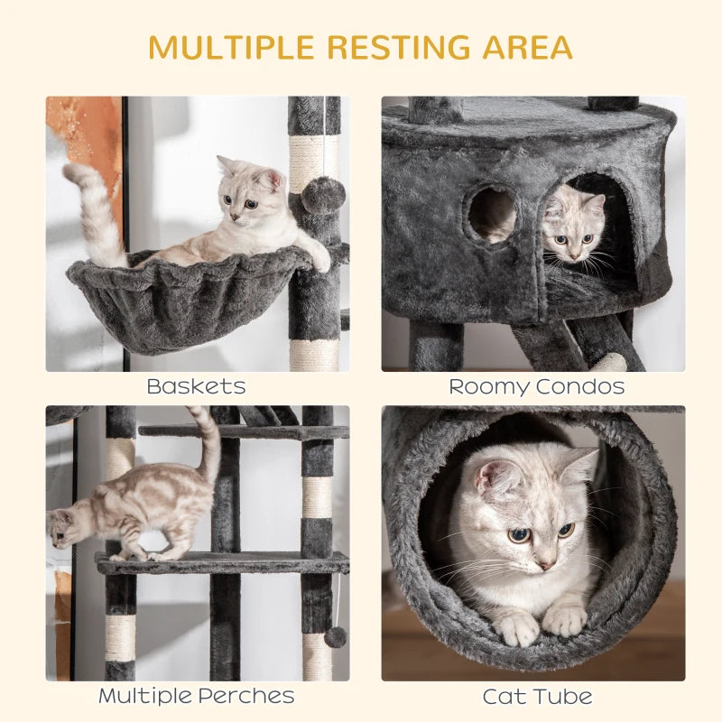 PawHut 94"-102" Floor to Ceiling Cat Tree, Dark Grey