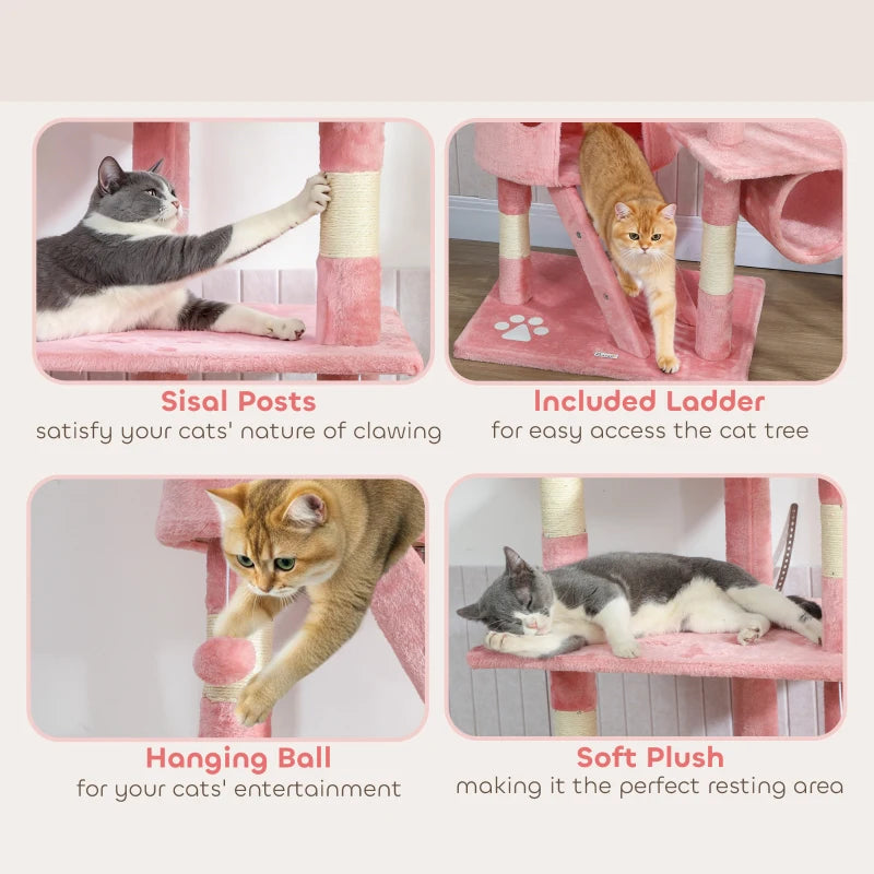 PawHut 94"-102" Floor to Ceiling Cat Tree, Pink