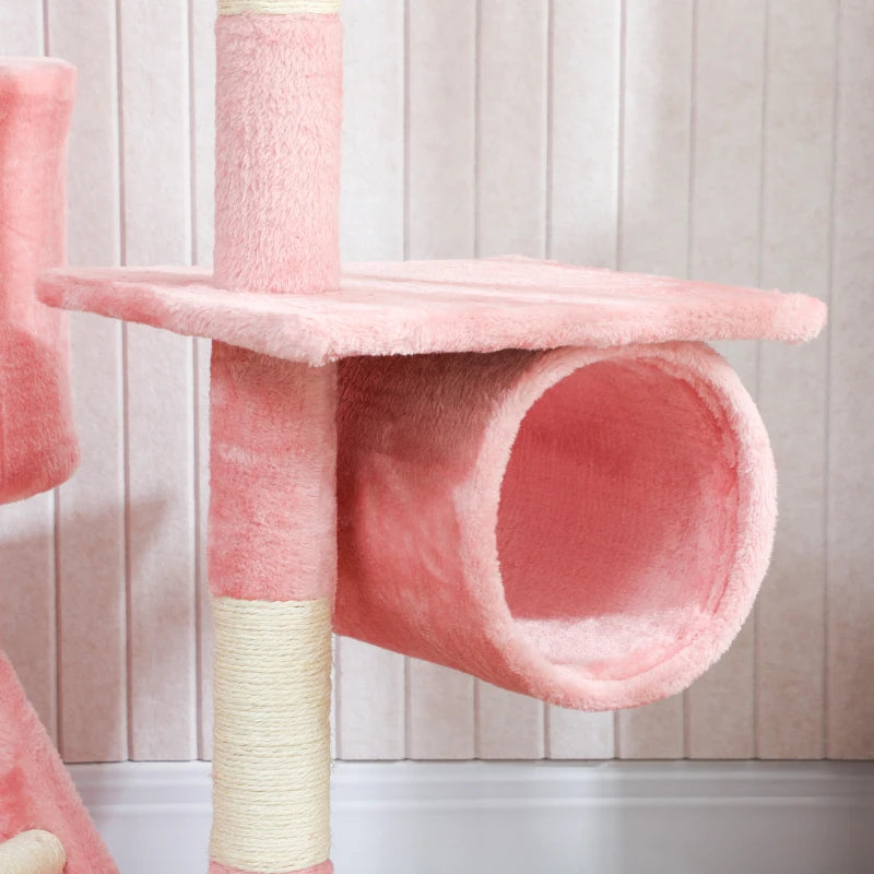 PawHut 94"-102" Floor to Ceiling Cat Tree, Pink