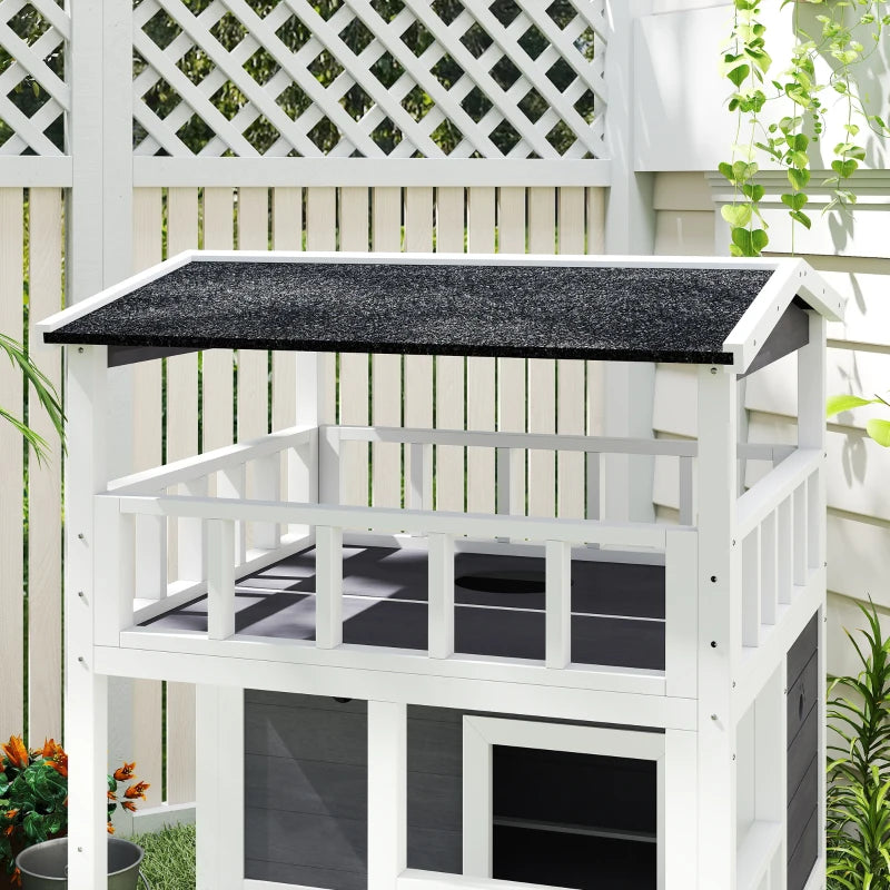 PawHut 4-Floor Wood Outdoor Cat House, Grey