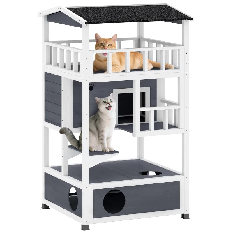 PawHut 4-Floor Wood Outdoor Cat House, Grey