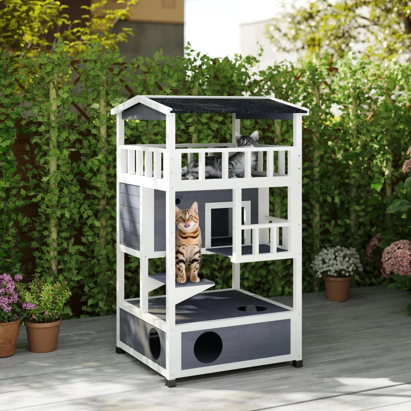 PawHut 4-Floor Wood Outdoor Cat House, Grey