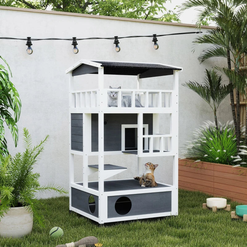 PawHut 4-Floor Wood Outdoor Cat House, Grey