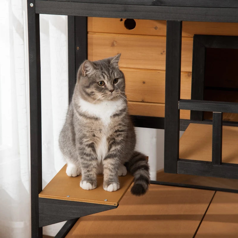PawHut 4-Floor Wood Outdoor Cat House, Natural