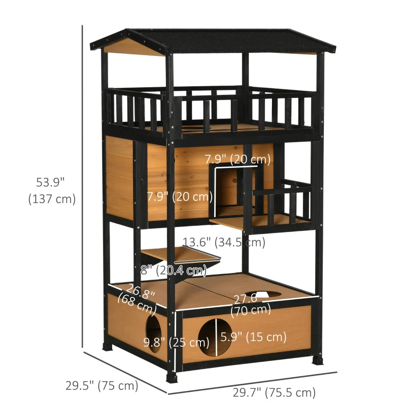 PawHut 4-Floor Wood Outdoor Cat House, Natural
