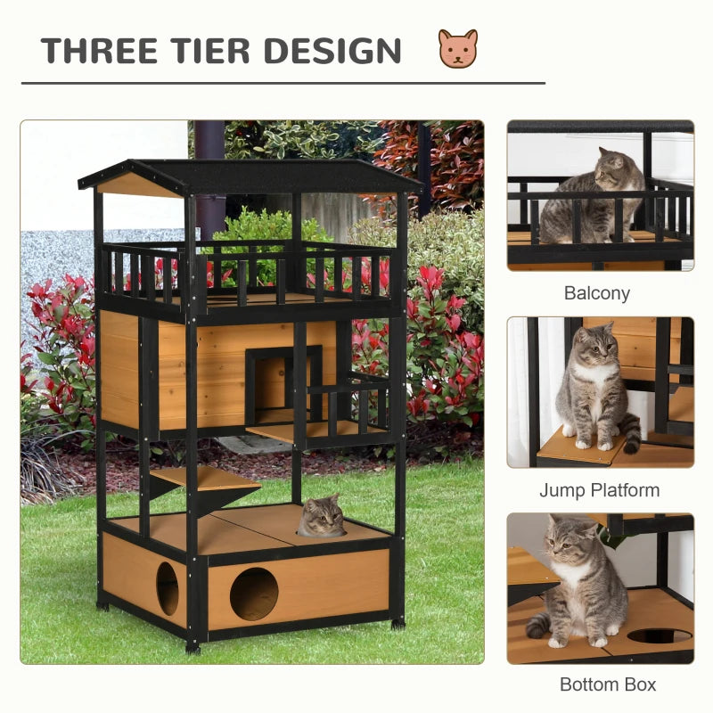 PawHut 4-Floor Wood Outdoor Cat House, Natural