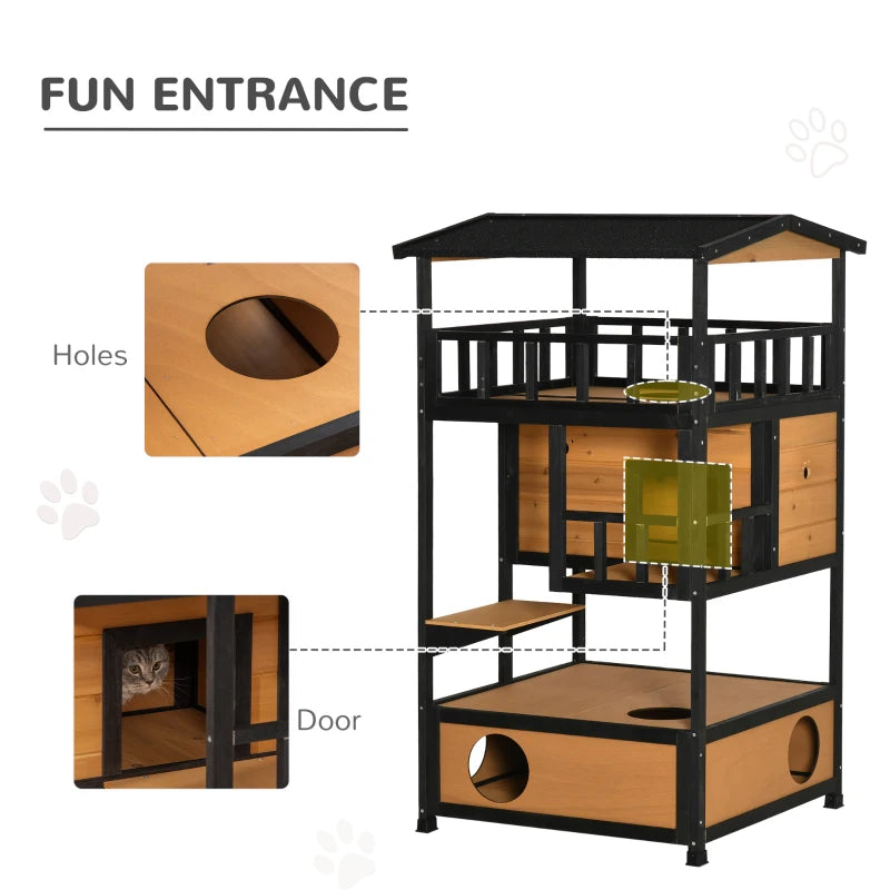 PawHut 4-Floor Wood Outdoor Cat House, Natural