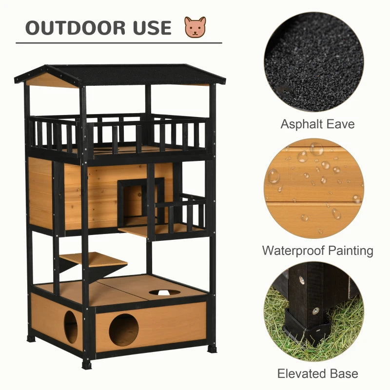 PawHut 4-Floor Wood Outdoor Cat House, Natural
