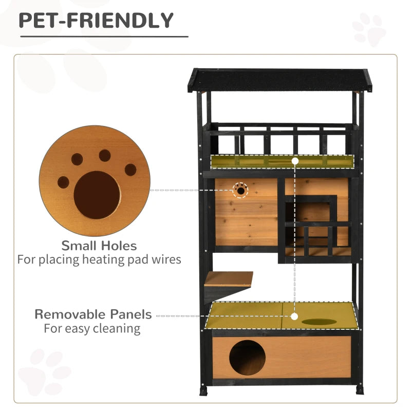 PawHut 4-Floor Wood Outdoor Cat House, Natural