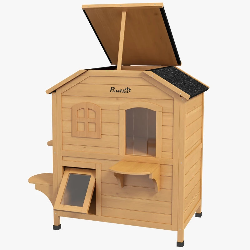 PawHut 2-Storey Outdoor Cat House, Yellow