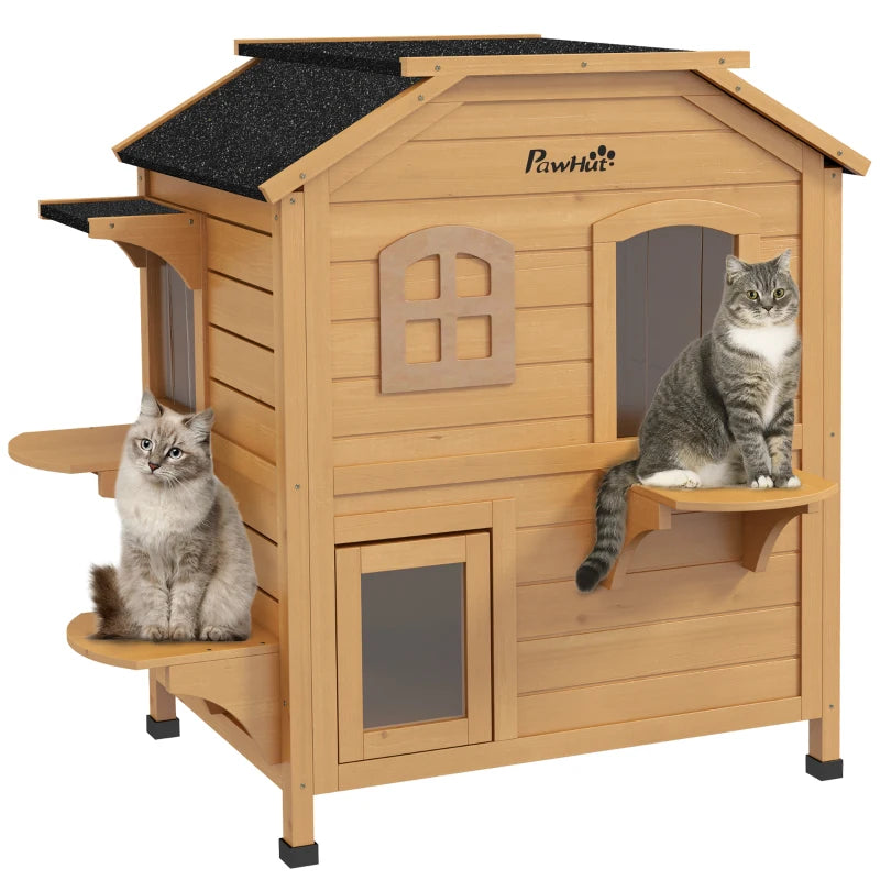 PawHut 2-Storey Outdoor Cat House, Yellow