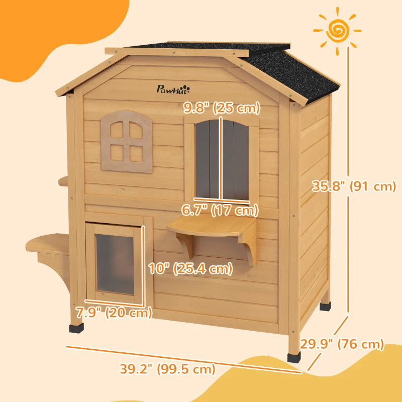 PawHut 2-Storey Outdoor Cat House, Yellow