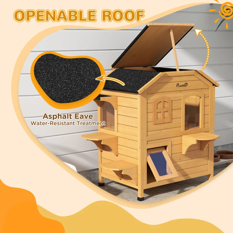 PawHut 2-Storey Outdoor Cat House, Yellow